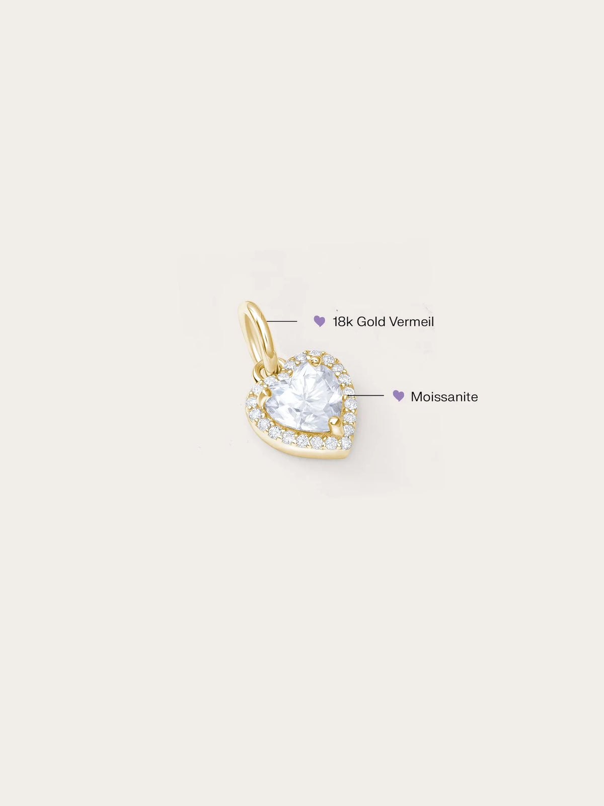 Halo Heart Charm - Moissanite
