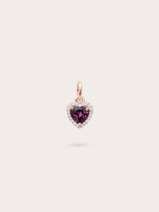 Halo Heart Charm - Rhodolite