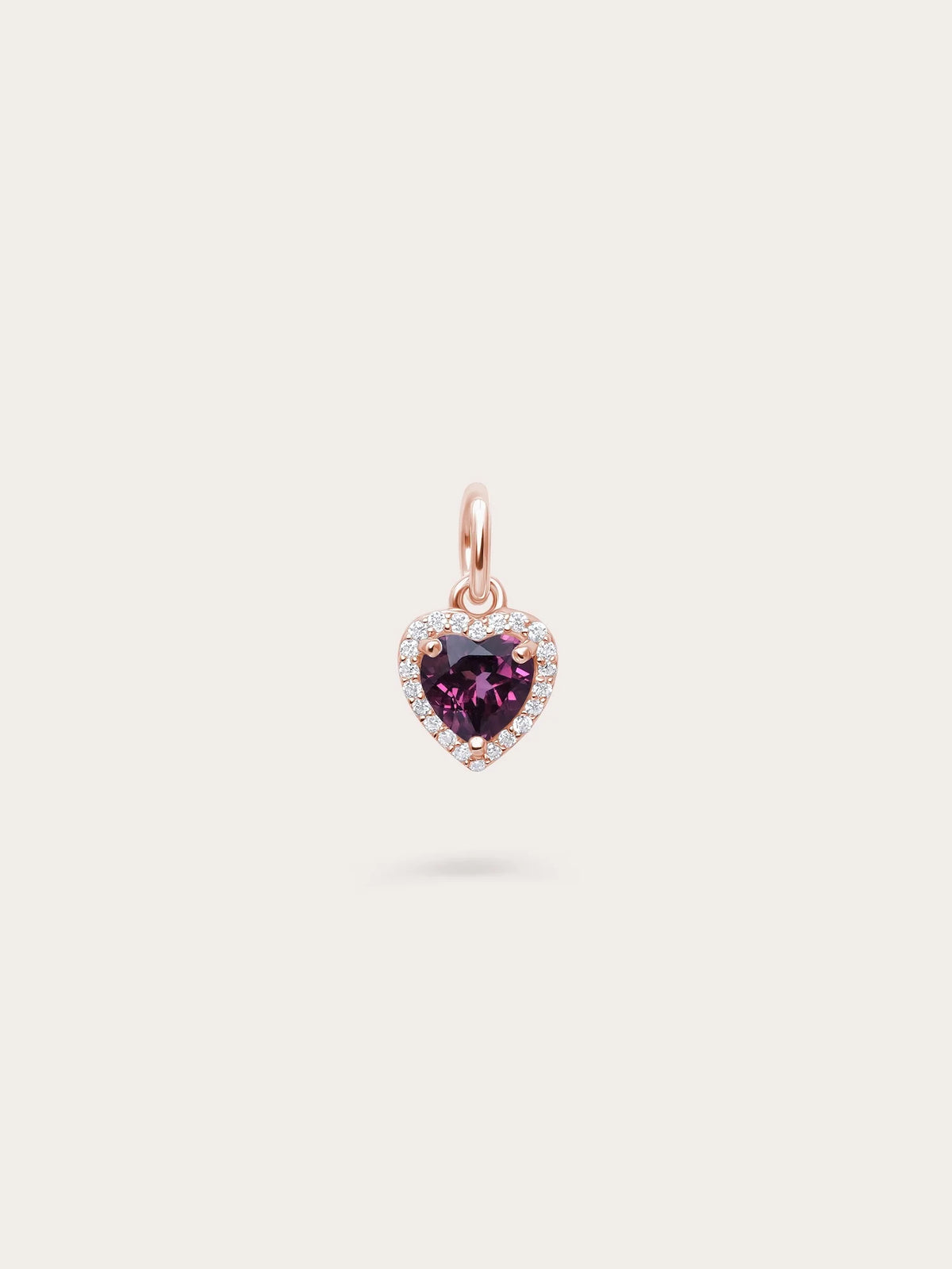 Halo Heart Charm - Rhodolite