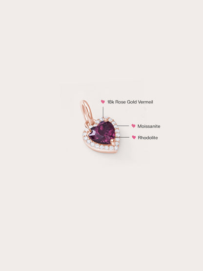 Halo Heart Charm Rhodolite 18K Rose Gold (2) – Mondays Made Flower & Birthstone Jewelry Singapore
