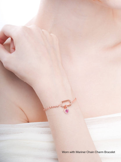 Halo Heart Charm Rhodolite 18K Rose Gold Worn With – Mondays Made Flower & Birthstone Jewelry Singapore