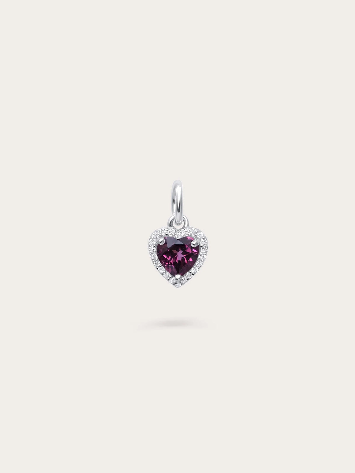 Halo Heart Charm - Rhodolite