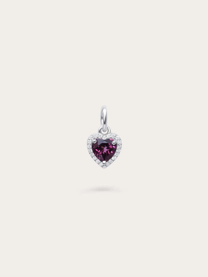 Halo Heart Charm - Rhodolite
