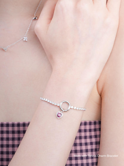 Halo Heart Charm Rhodolite S925 Silver Rhodium Worn With – Mondays Made Flower & Birthstone Jewelry Singapore