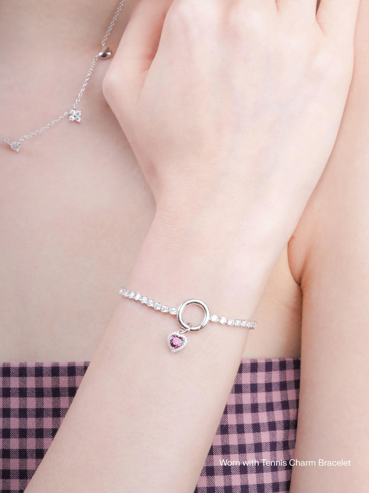 Halo Heart Charm - Rhodolite