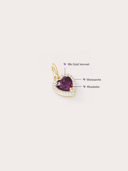 Halo Heart Charm Rhodolite 18K Gold (2) – Mondays Made Flower & Birthstone Jewelry Singapore