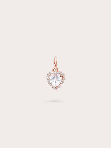 Halo Heart Charm Rose Quartz 18K Rose Gold (1) – Mondays Made Flower & Birthstone Jewelry Singapore