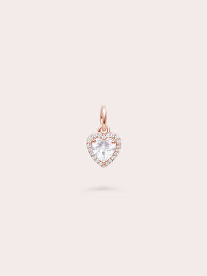 Halo Heart Charm Rose Quartz 18K Rose Gold (1) – Mondays Made Flower & Birthstone Jewelry Singapore