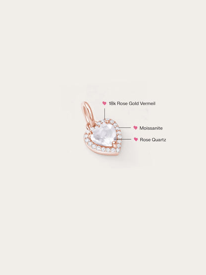 Halo Heart Charm - Rose Quartz