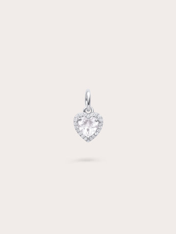 Halo Heart Charm Rose Quartz S925 Silver Rhodium (1) – Mondays Made Flower & Birthstone Jewelry Singapore