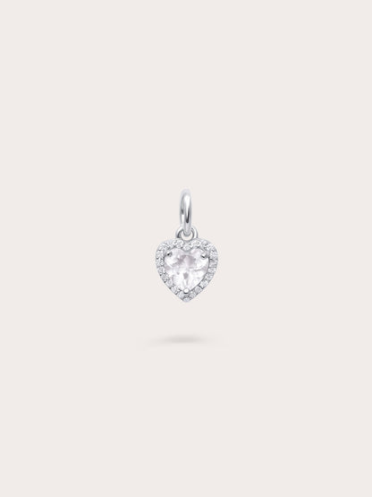 Halo Heart Charm Rose Quartz S925 Silver Rhodium (1) – Mondays Made Flower & Birthstone Jewelry Singapore