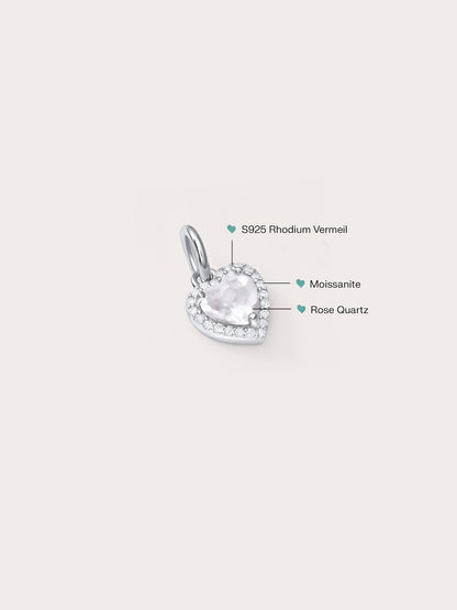 Halo Heart Charm Rose Quartz S925 Silver Rhodium (2) – Mondays Made Flower & Birthstone Jewelry Singapore