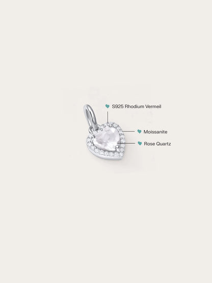 Halo Heart Charm - Rose Quartz
