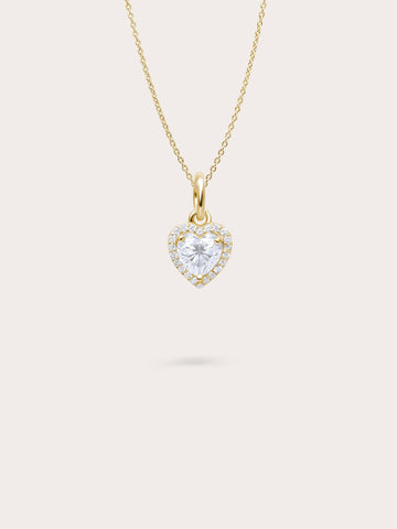 Halo Heart Necklace Moissanite 18K Gold (1) – Mondays Made Flower & Birthstone Jewelry Singapore