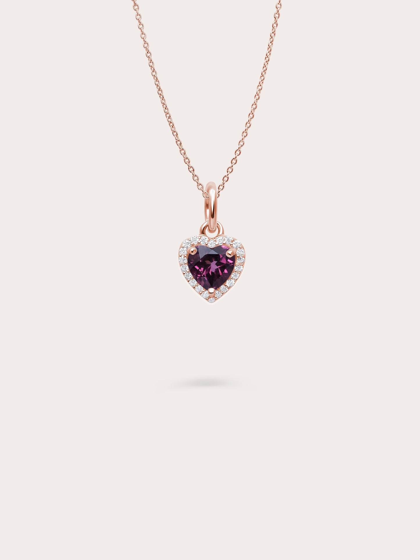 Halo Heart Necklace - Rhodolite