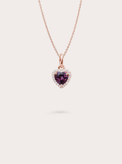 Halo Heart Necklace Rhodolite 18K Rose Gold (1) – Mondays Made Flower & Birthstone Jewelry Singapore