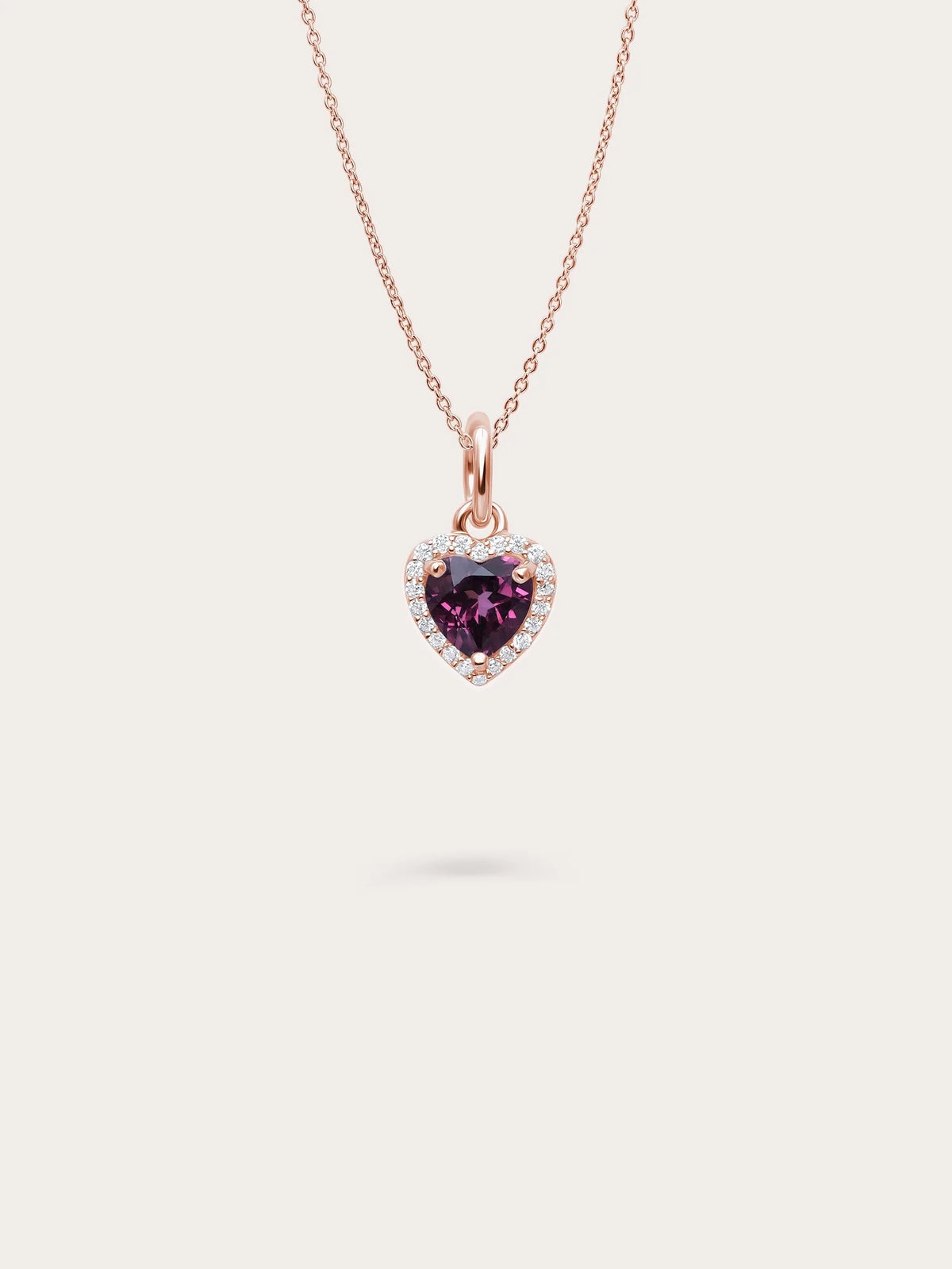 Halo Heart Necklace - Rhodolite