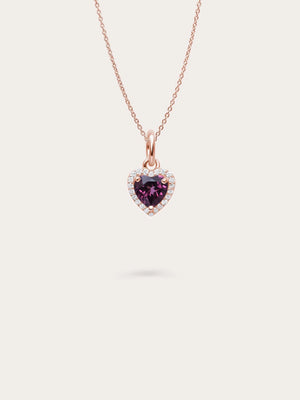 Halo Heart Necklace - Rhodolite