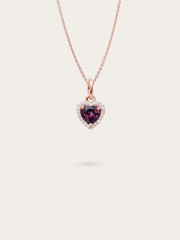Halo Heart Necklace - Rhodolite