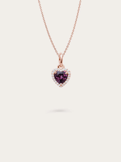 Halo Heart Necklace - Rhodolite