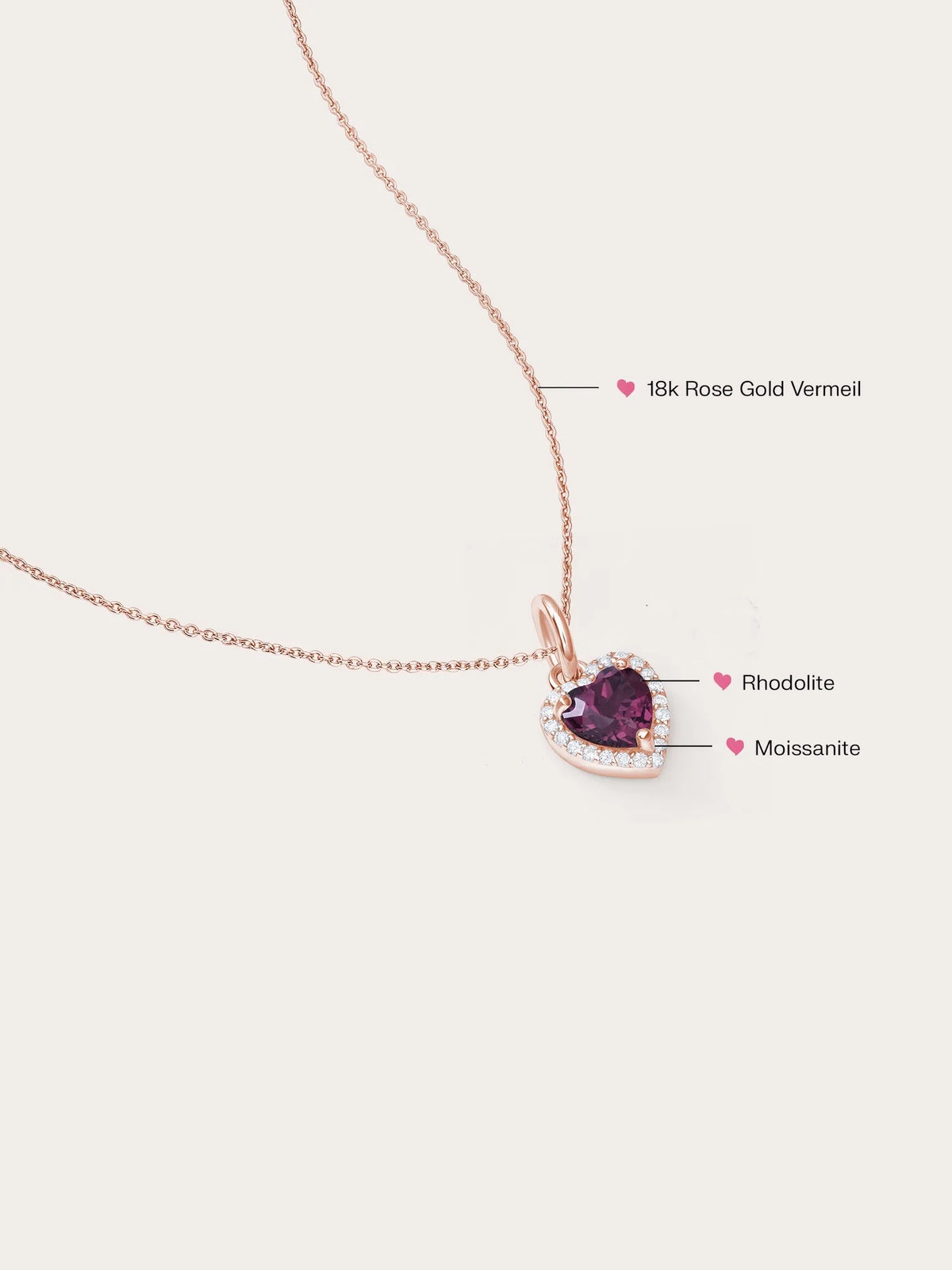 Halo Heart Necklace - Rhodolite