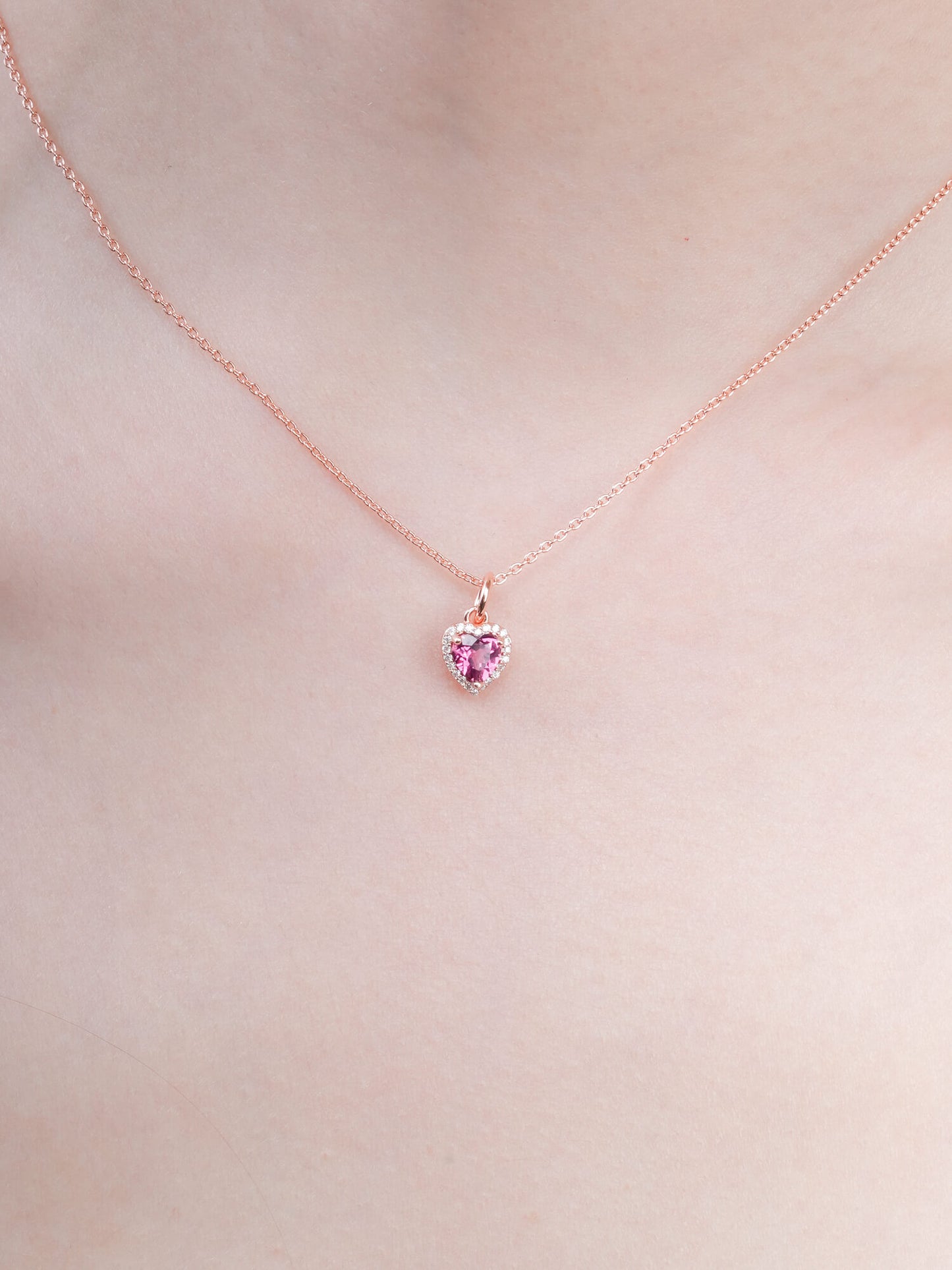 Halo Heart Necklace - Rhodolite