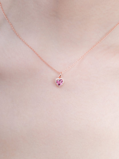 Halo Heart Necklace Rhodolite 18K Rose Gold (3) – Mondays Made Flower & Birthstone Jewelry Singapore