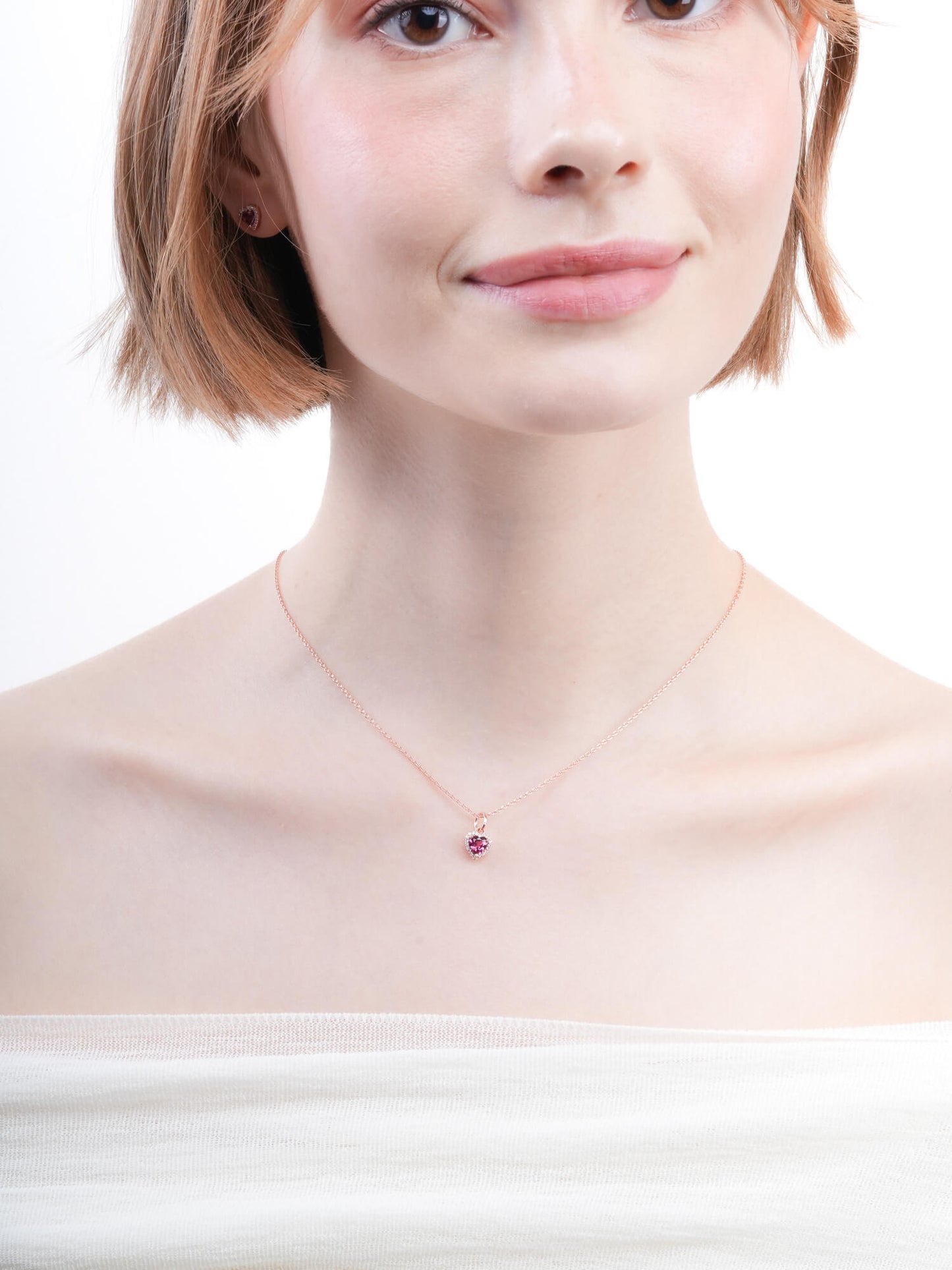 Halo Heart Necklace - Rhodolite