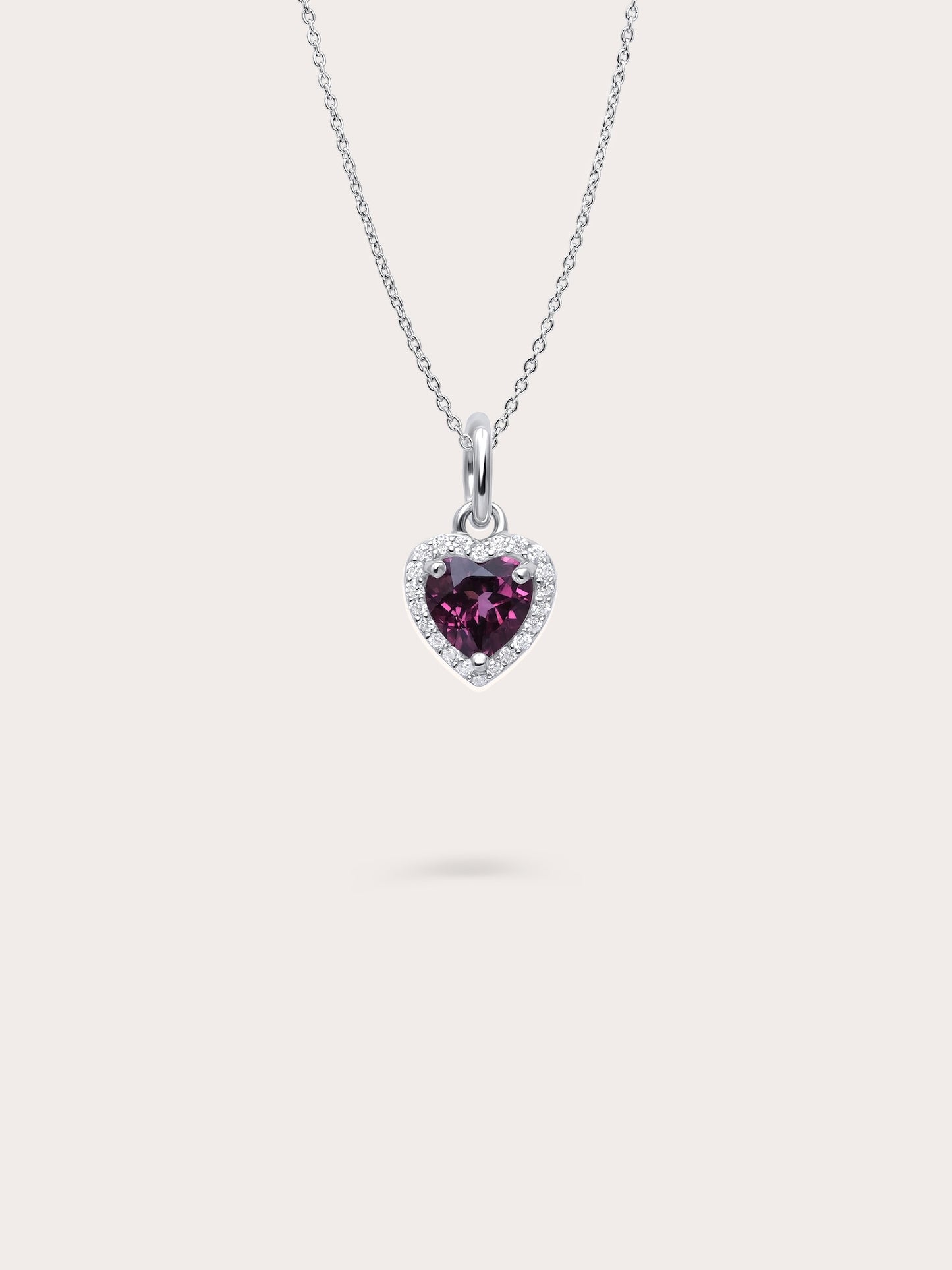 Halo Heart Necklace - Rhodolite