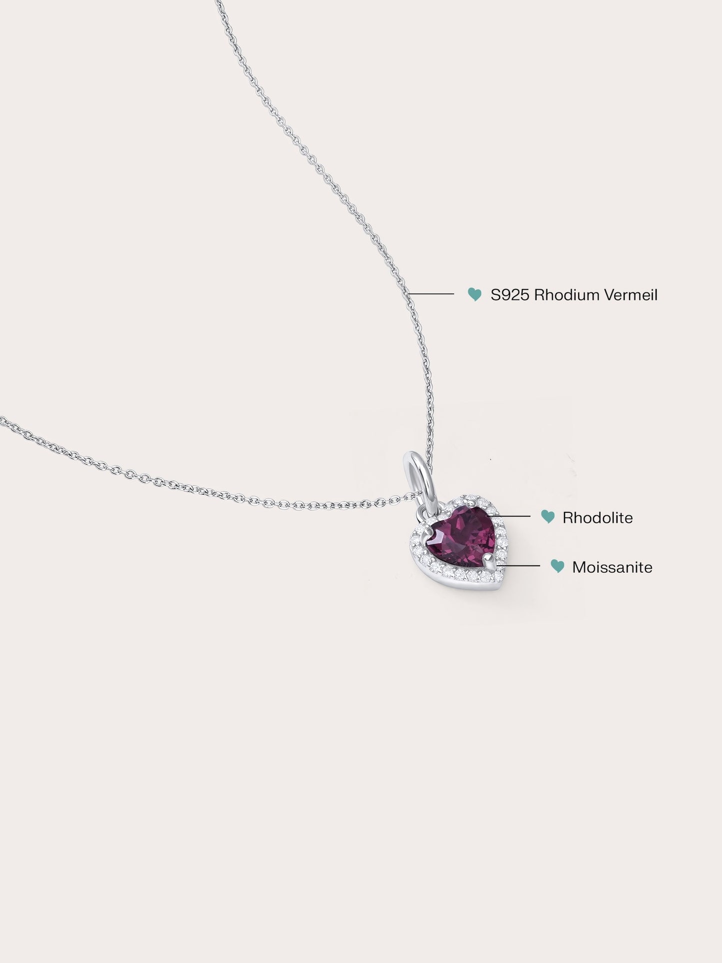 Halo Heart Necklace - Rhodolite