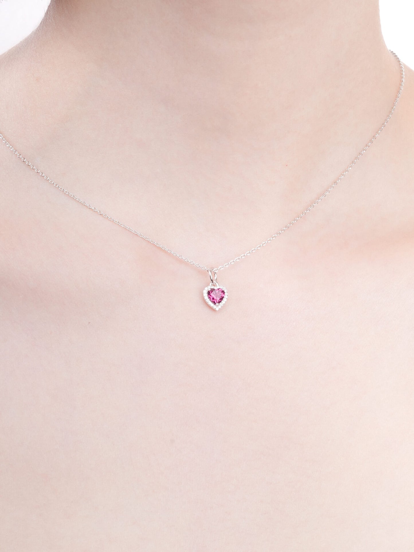 Halo Heart Necklace - Rhodolite