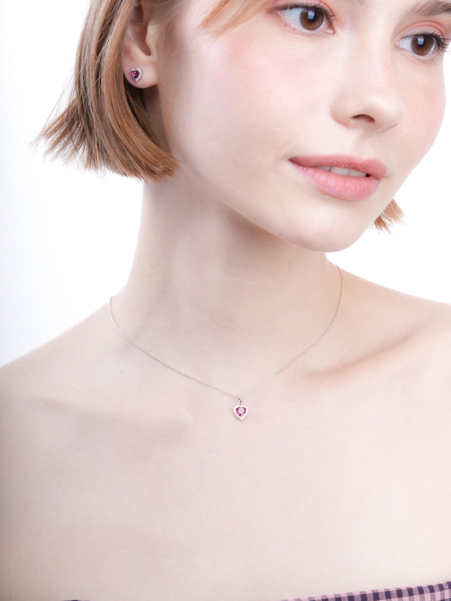 Halo Heart Necklace - Rhodolite