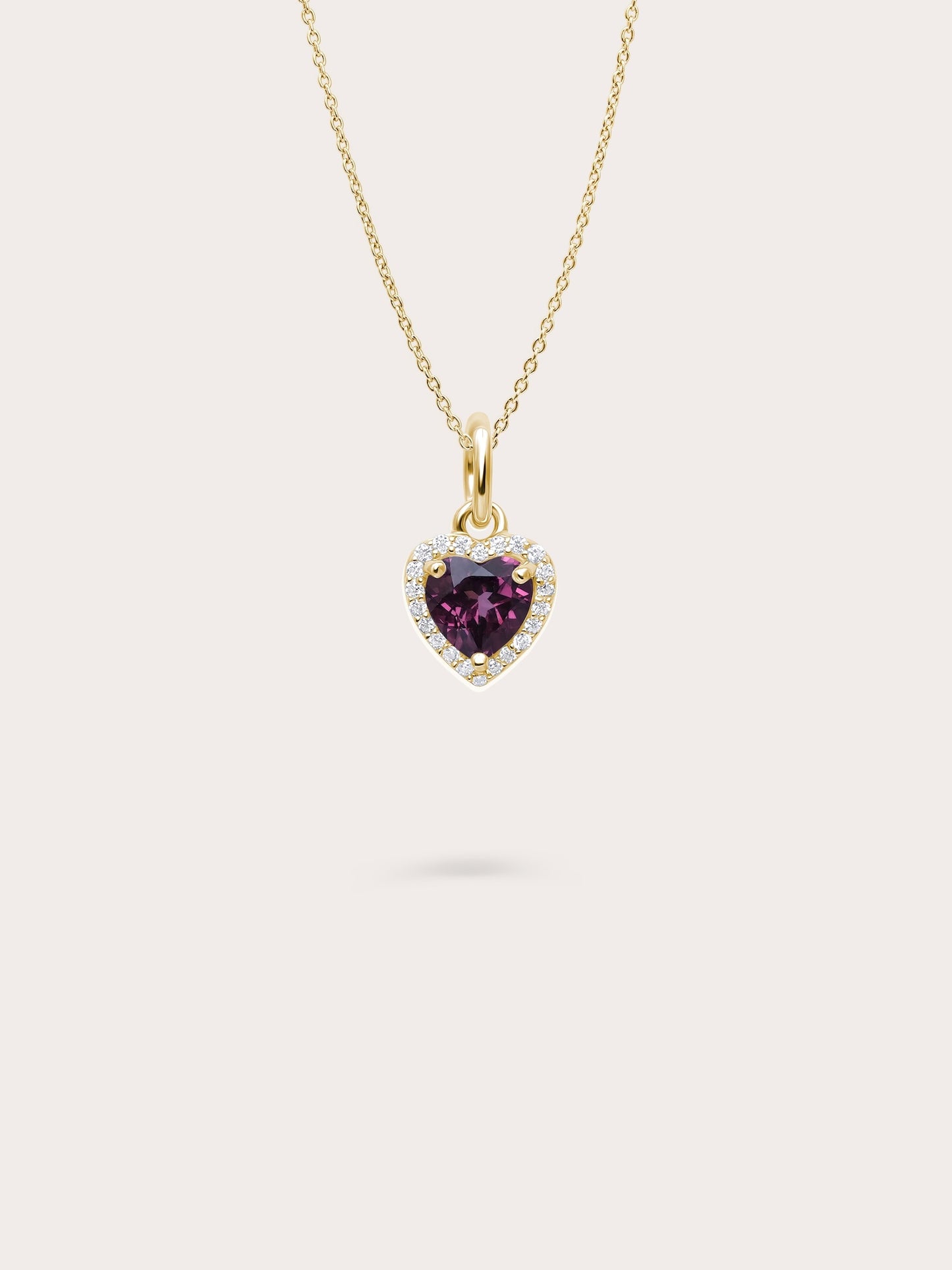 Halo Heart Necklace - Rhodolite