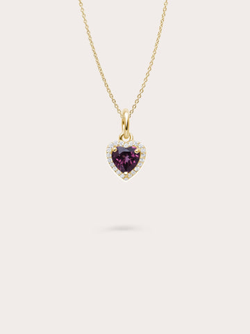 Halo Heart Necklace Rhodolite 18K Gold (1) – Mondays Made Flower & Birthstone Jewelry Singapore