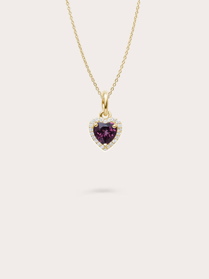 Halo Heart Necklace Rhodolite 18K Gold (1) – Mondays Made Flower & Birthstone Jewelry Singapore