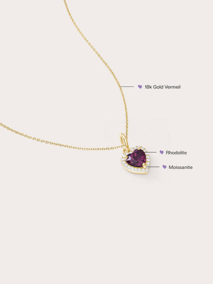 Halo Heart Necklace Rhodolite 18K Gold (2) – Mondays Made Flower & Birthstone Jewelry Singapore