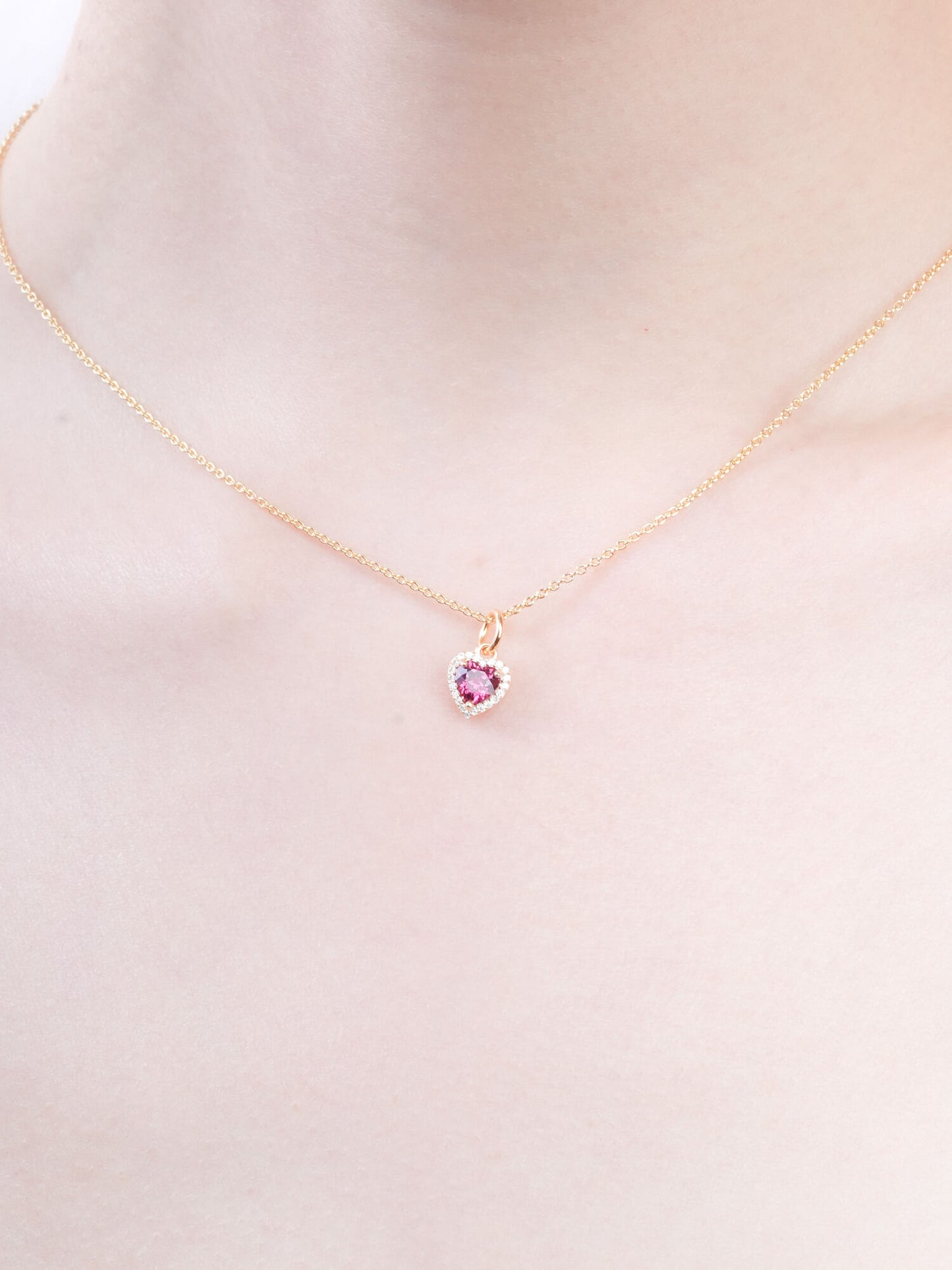 Halo Heart Necklace - Rhodolite