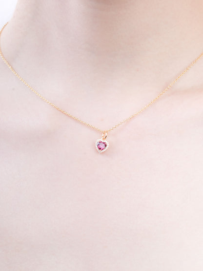 Halo Heart Necklace Rhodolite 18K Gold (3) – Mondays Made Flower & Birthstone Jewelry Singapore