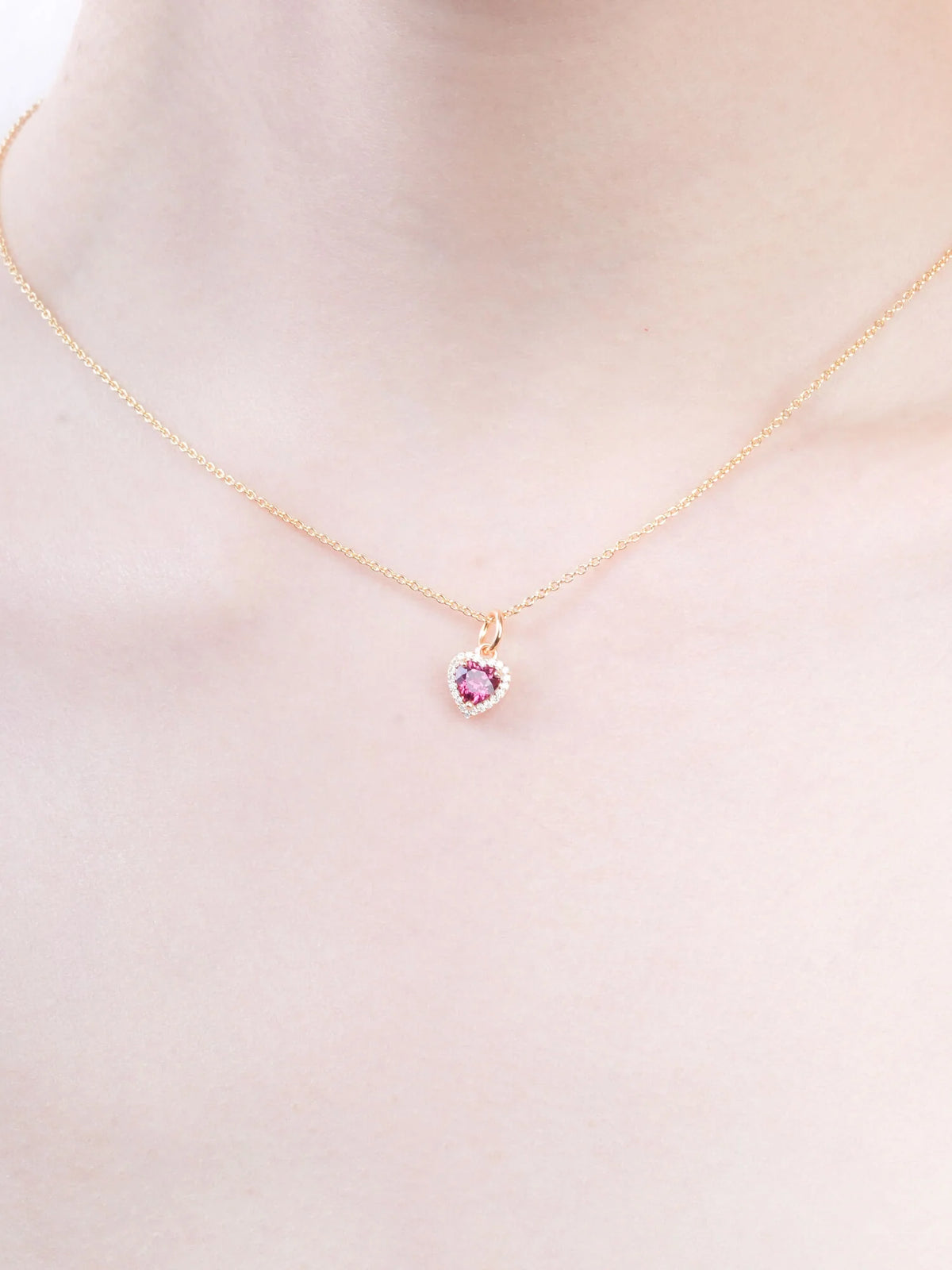 Halo Heart Necklace - Rhodolite