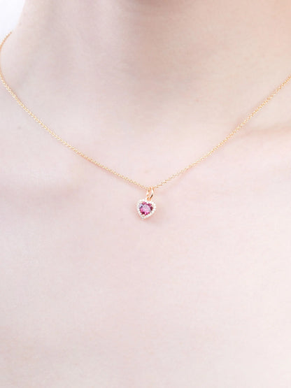 Halo Heart Necklace - Rhodolite