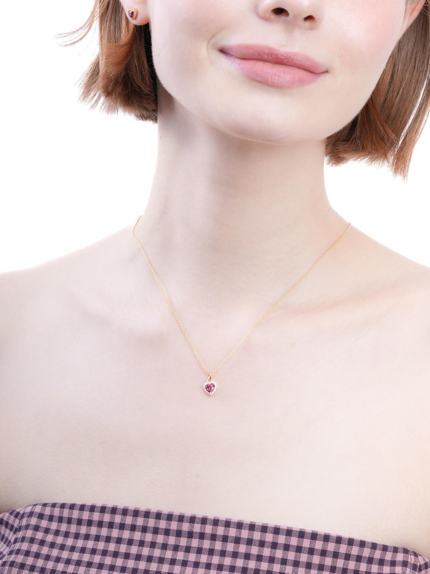 Halo Heart Necklace - Rhodolite