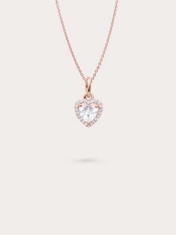 Halo Heart Necklace Rose Quartz 18K Rose Gold (1) – Mondays Made Flower & Birthstone Jewelry Singapore