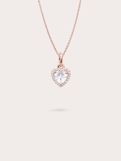 Halo Heart Necklace Rose Quartz 18K Rose Gold (1) – Mondays Made Flower & Birthstone Jewelry Singapore