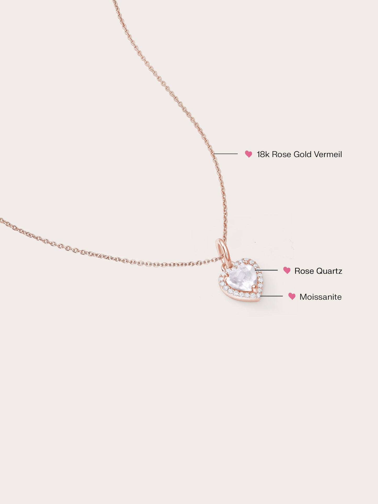 Halo Heart Necklace - Rose Quartz