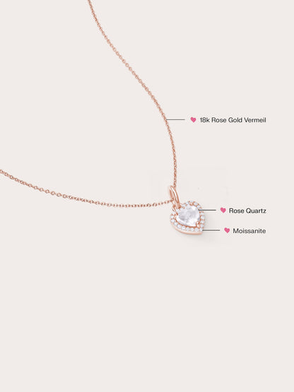 Halo Heart Necklace Rose Quartz 18K Rose Gold (2) – Mondays Made Flower & Birthstone Jewelry Singapore