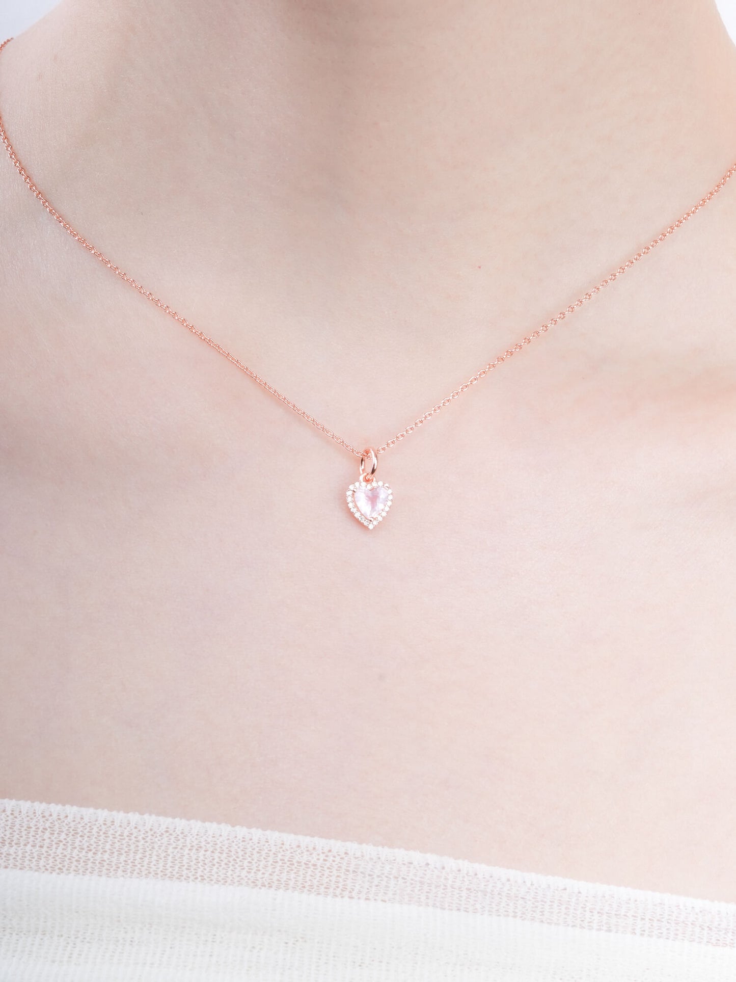 Halo Heart Necklace - Rose Quartz
