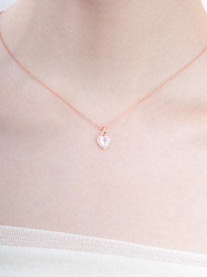 Halo Heart Necklace Rose Quartz 18K Rose Gold (3) – Mondays Made Flower & Birthstone Jewelry Singapore