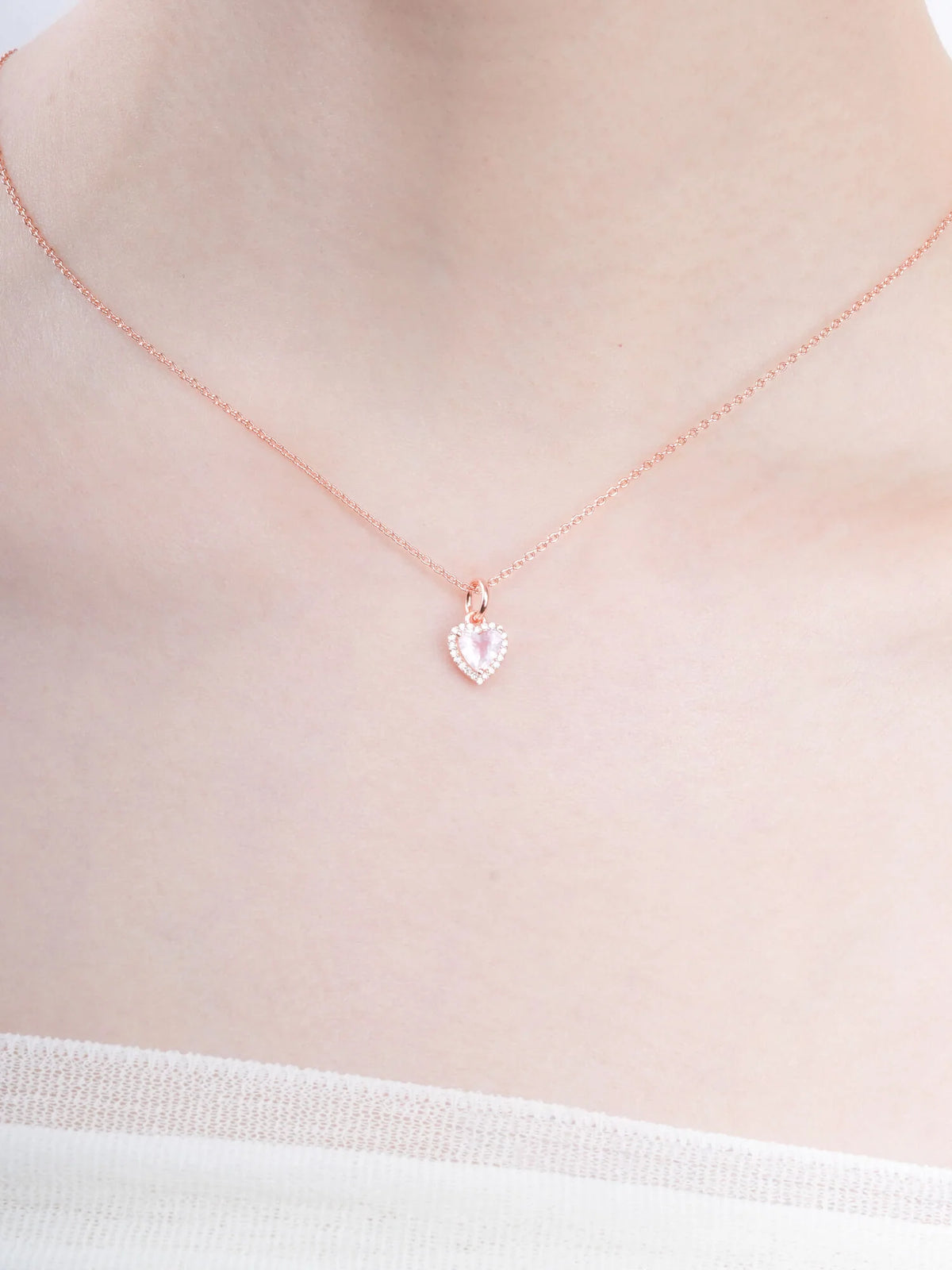 Halo Heart Necklace - Rose Quartz