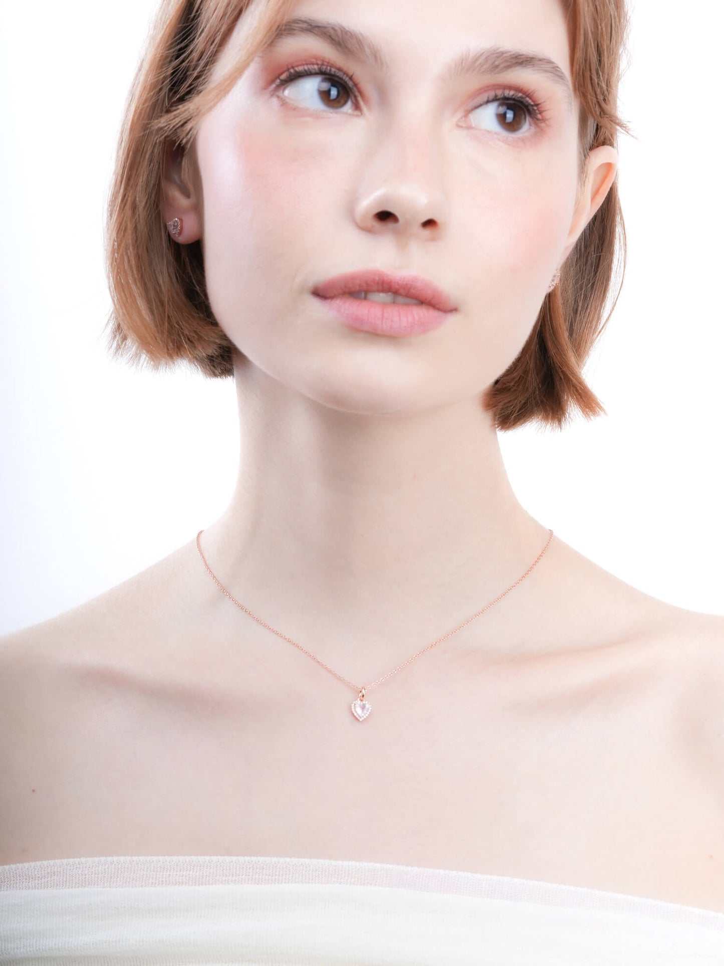Halo Heart Necklace - Rose Quartz