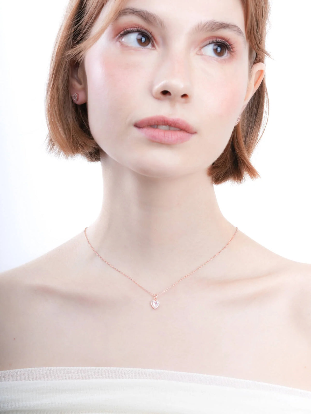 Halo Heart Necklace - Rose Quartz